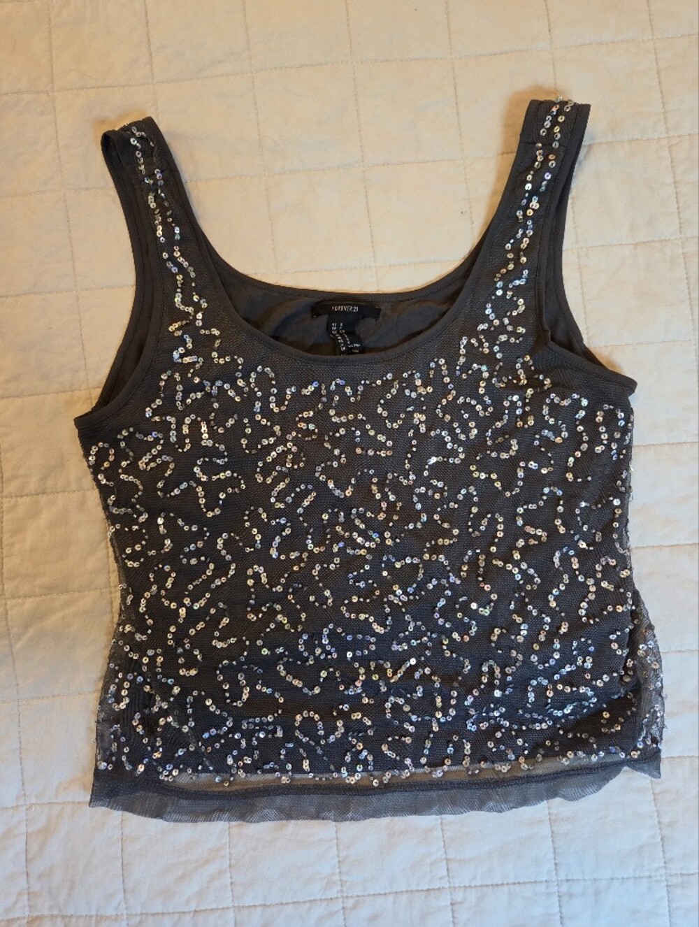 Charcoal Sequin Cropped Tank Top Forever 21 Y2k